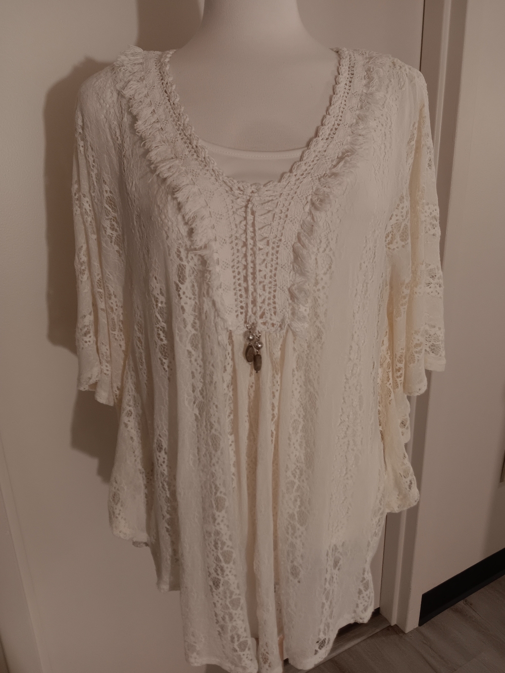 Style & Co Boho Lace V-Neck Poncho Style Top in Cream